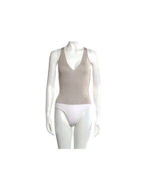 Cushnie Metallic Gold Cross Back V-Neck Bodysuit